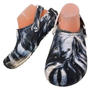 Crocs Classic Marble Black White Slip On Rubber Shoes Clogs Mens 6 Womens 7